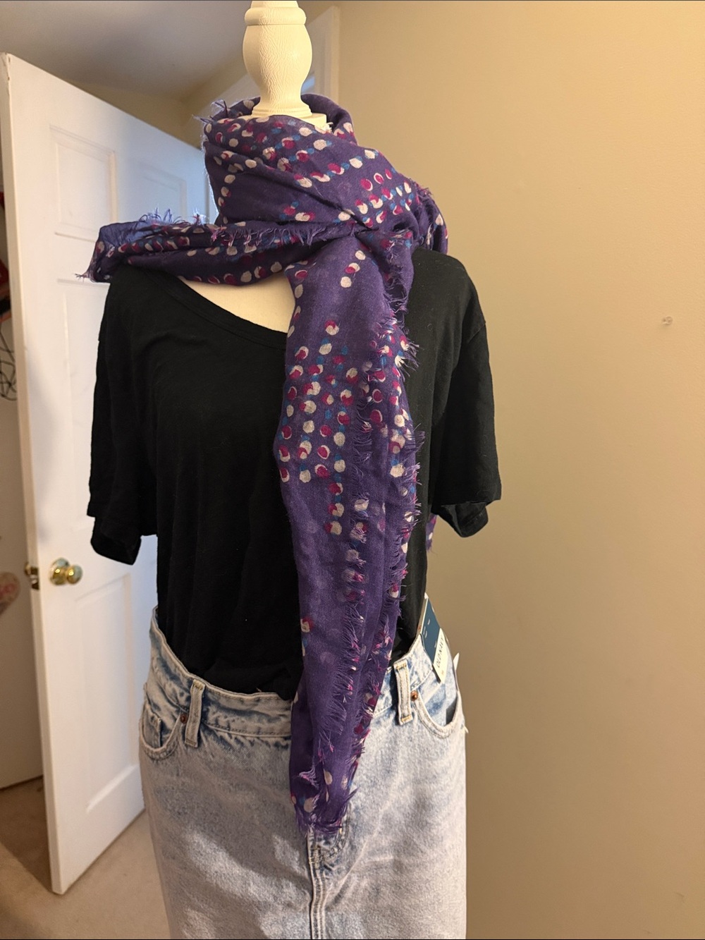 Old Navy Purple Polka Dot Scarf with Pink & White Accents
